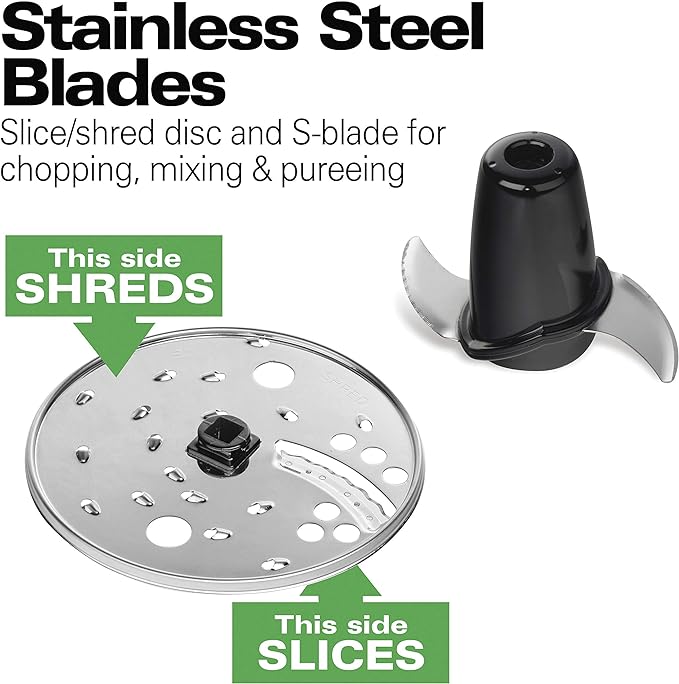 Hamilton Beach 8 Cup Food Processor & Vegetable Chopper | Large Feed Chute | Powerful 450 Watt Motor | Stainless Steel S-Blade and Reversible Shredding Disc | Black | 70740G