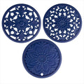 Silicone Trivets - Silicon Mats for Hot Pots and Pans, Multi-Use Carved Hot Pads, Flexible Modern Kitchen Table Mat, Heat Resistant Round Teapot Coaster Set of 3 Blue