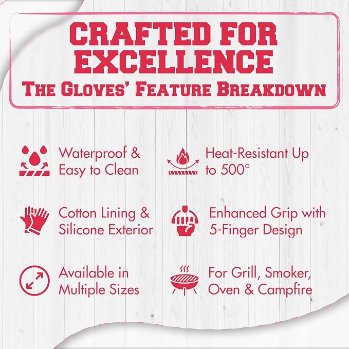KITCHEN PERFECTION S Silicone Smoker BBQ Gloves - Heat Resistant Oven Mitts | Made For Women, Waterproof, 5-Finger Design For A Better Grip, For Meat Smoking, Grilling, Cooking, Frying Turkey, Grill Gift