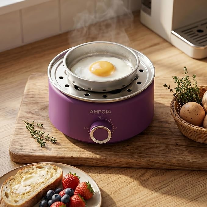 14 Eggs Electric Egg Cooker, 350W Rapid Egg Boiler with 30-Min Timer & Auto Shut-Off, Stainless Steel, Dishwasher Safe for Soft, Medium, Hard Boiled, Steamed Eggs, Vegetables & Seafood, Purple