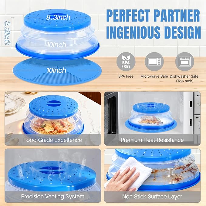 Microwave Splatter Cover - Microwave Mats Multi Use, Silicone Mat Place Holder Hot Food Cover, Microwave Plate Cover for Food, Pot Pad, Heat, Trivet, Kitchen Counter Mat Blue