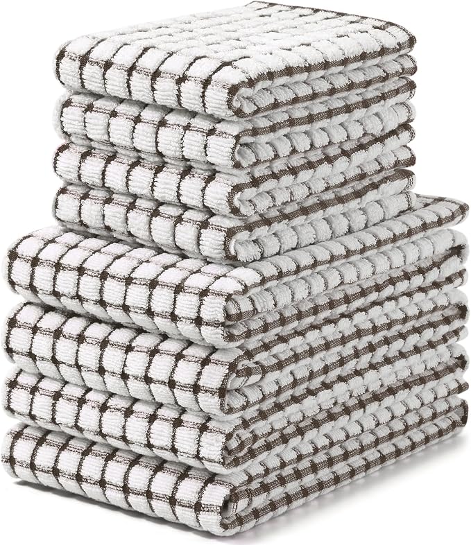 Homaxy Kitchen Towels and Dishcloths Set, Set of 8, Dark Brown | Cotton Terry Kitchen Dish Towels, Super Soft and Absorbent Dish Cloths, 16 x 25 and 12 x 12 Inches