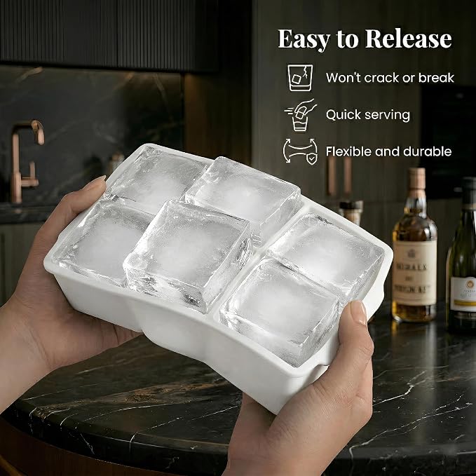KitchFort® Large Silicone Ice Cube Tray (3-Pack) - 2" Big Ice Mold with Lid | Easy Release, Cocktail, Whiskey Ice Cubes Mold - Food Grade - Ice Cube Trays for Freezer - Stackable Silicone Ice Tray