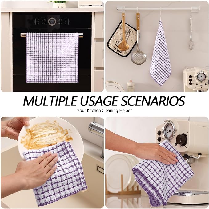 Homaxy Kitchen Towels and Dishcloths Set, Set of 8, Purple | Cotton Terry Kitchen Dish Towels, Super Soft and Absorbent Dish Cloths, 16 x 25 and 12 x 12 Inches