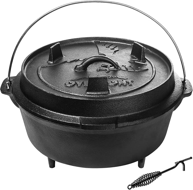 Overmont 9QT Cast Iron Dutch Oven - Pre-Seasoned Pot with Lid Lifter & Legs | Camping Dutch Oven with Cookbook, Cast Iron Pot with Skillet Lid Dual Handles, for Outdoor Campfire Cooking BBQ Grill Stove