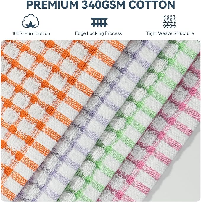 Egles 8 Pack Kitchen Dishcloths, 12 x 12 Inch | 100% Cotton Terry Dish Cloths, Absorbent and Soft Dish Towels Set for Washing Dishes