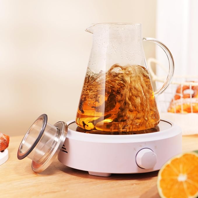 CNGLASS 40oz/1200ml Glass Teapot Stovetop Safe,One-Touch Clear Tea Kettle,Blooming and Loose Leaf Tea Maker