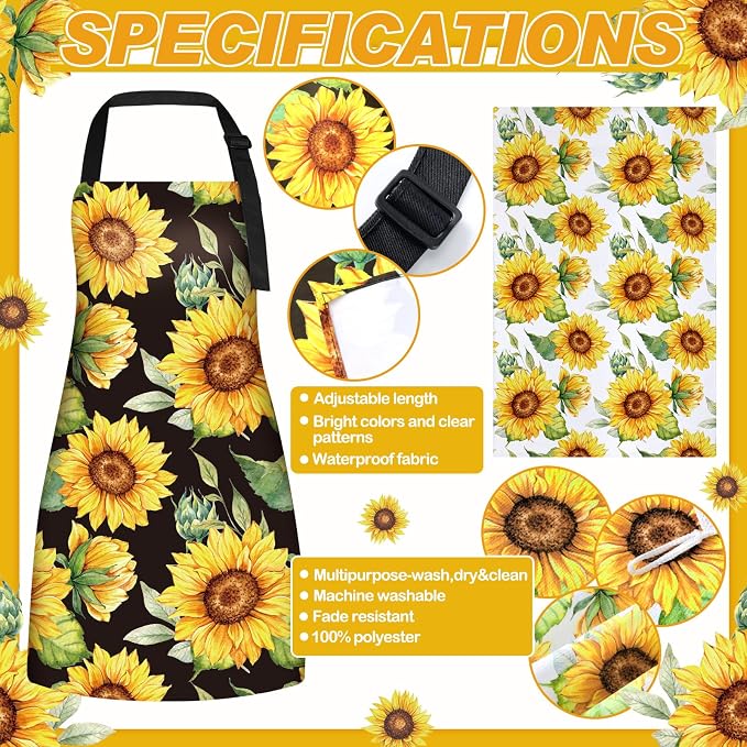 Bencailor 13 Pcs Sunflower Kitchen Decor Black and White Flower Apron Dish Towels Oven Mitt and Pot Holder Set Sunflower Kitchen Accessories for Farmohouse Home Decor