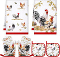Bencailor 6 Pcs Rooster Kitchen Towels Pot Holders and Oven Mitts Set Soft Cotton Linen Dish Towel Heat Resistant Oven Mitts for Summer Kitchen Decor Cooking Baking Grilling