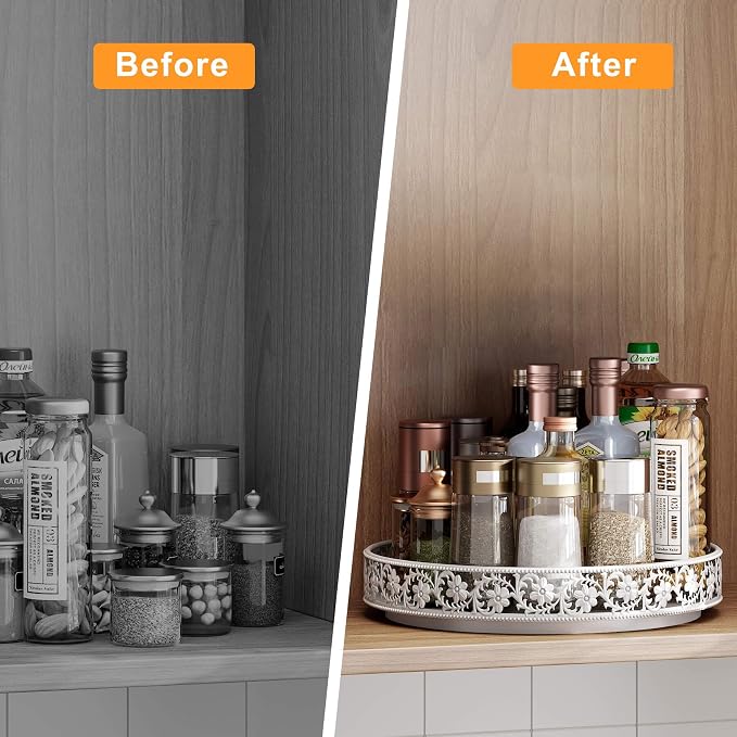 13 inch Lazy Susan Turntable Organizer, Black | 360°Rotating, Large Rotating Spice Rack, For Dining Table Top, Cabinet Countertop Pantry, Kitchen Cupboard Bathroom