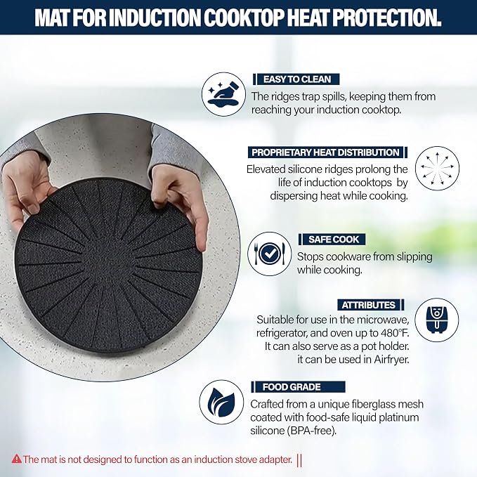 LUPA GLOBAL Induction Cooktop Protector - Induction Cooktop Silicone Stove Top Mat - Anti-Slip Mats to Keep Pots Stable and Protect Surfaces from Scratches (Extra Small - 6.2 Inches)