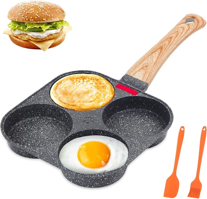 AHFLRITO 4-Cup Egg Pan Nonstick, Healthy Aluminum Omelette Pan, Breakfast Omelette Skillet for Fried Eggs Cooker, Pancakes, Suitable for Gas Stove & Induction Cookware