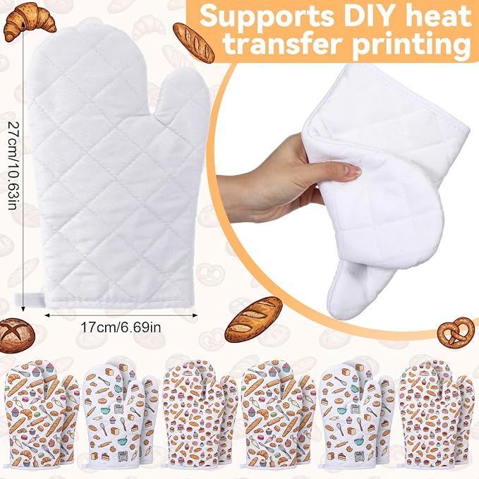 Geyoga 18 Pairs Oven Mitts Heat Resistant Kitchen Long Oven Gloves Mitts Thick Cotton Winter Quilted Baking Flexible Glove Bulk for Cooking BBQ Picnic Kitchen Grilling 10.6 Inch(White)