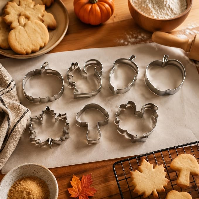 Fall Thanksgiving Cookie Cutters - 7PCS Stainless Steel Biscuit Molds | Fall Party Favors Decorations Kit Shaped in Pumpkin Acorn Turkey Fall Leaves | Fall Decor Food Baking Supplies for Kitchen