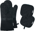 4Pcs Oven Mitts and Pot Holders Set, 572F Heat Resistant Oven Glove, Soft Cotton Lining with Non-Slip Surface for Kitchen Baking BBQ (Black)
