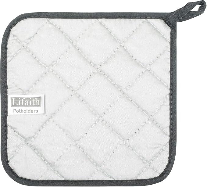Pot Holders for Kitchen, 100% Cotton Terry Pot Holder Set of 5, Heat Resistant Hot Pads for Cooking, Baking, Hot Dishes and Countertop Protection, Mineral Gray