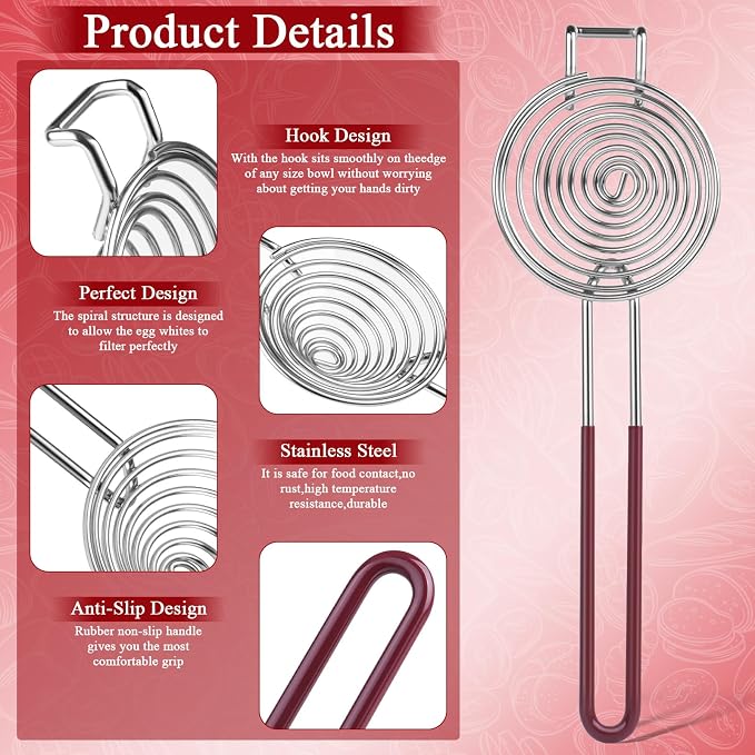 Stainless Steel Egg Separator,Egg Yolk & White Separator Tool with Long Handle,Sifting Filter Egg Divider,Kitchen Gadget for Baking Cooking