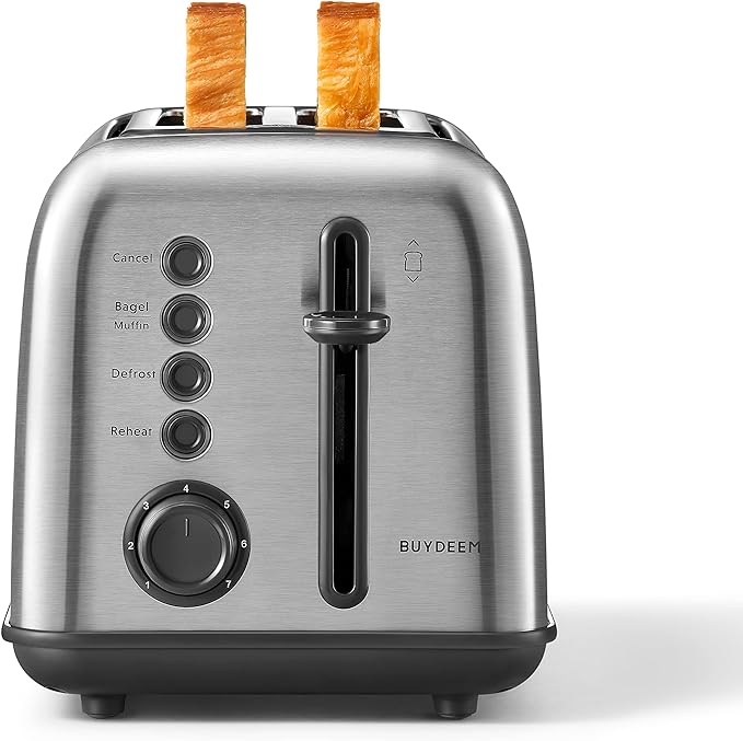 BUYDEEM DT620 2-Slice Toaster, 7 Shade Settings, Extra Wide 1.5'' Slots for Bagel & English Muffin, 6 Toasting Functions, Retro Stainless Steel Toaster with High Lift Lever, Silver