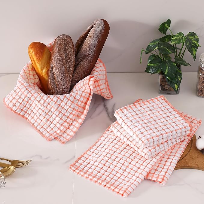 Homaxy Kitchen Towels and Dishcloths Set, Set of 8, Coral | Cotton Terry Kitchen Dish Towels, Super Soft and Absorbent Dish Cloths, 16 x 25 and 12 x 12 Inches