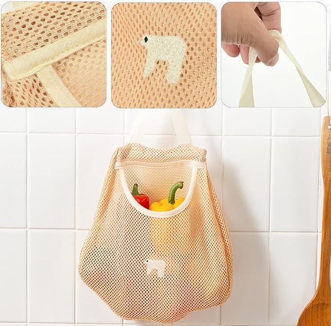 Cosmos 3 Pcs Reusable Hanging Storage Mesh Bags Wall Mount Hanging Home Kitchen Grocery Bag Organizer Storage Produce Tote Bags for Potatoes, Fruit, Garlics, Onions, Vegetables