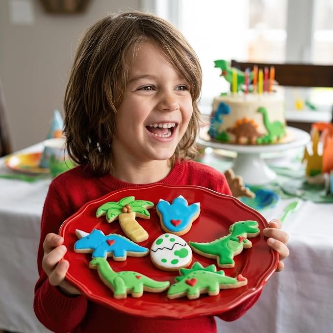 Ann Clark Dinosaur Cookie Cutter Set of 7, Made in USA | Includes: T-Rex, Stegosaurus, Triceratops, Dino Foot, & More, America's Largest Cookie Cutter Maker, Food-Safe American Steel