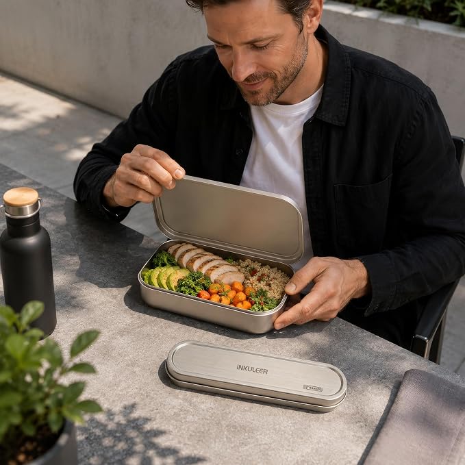 iNKULEER 100% Pure Titanium Travel Cutlery Set | Reusable Utensils with Metal Case | Portable Silverware for Camping, Office, Travel & Outdoor Dining