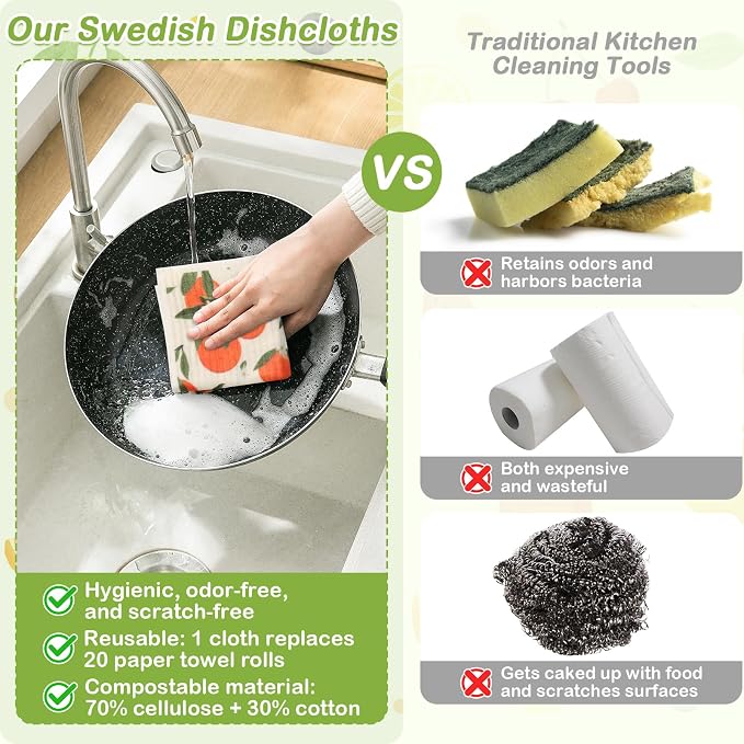 Lucomb Swedish Dish Cloths for Kitchen | 6-Pack Super Absorbent Washable Cleaning Cloths Reusable Paper Towels| Quick-Drying Sponge Wipes No Odor for Party Home Housewarming Kitchen Cleaning