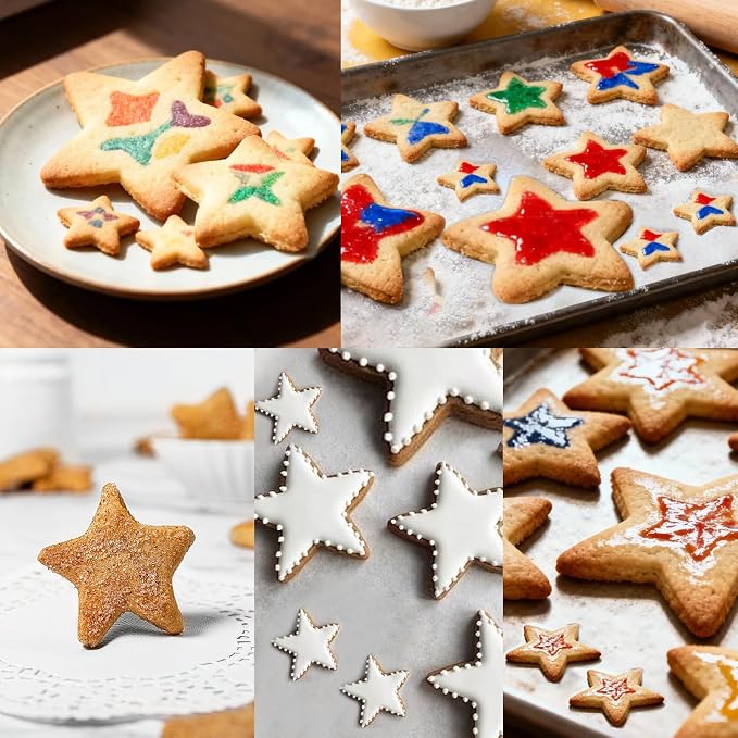 Star Cookie Cutters 3PCS, Stainless Steel Christmas Star Cookie Cutter Tools with Red Environmental PVC, Star Shape Moulds Set for Baking