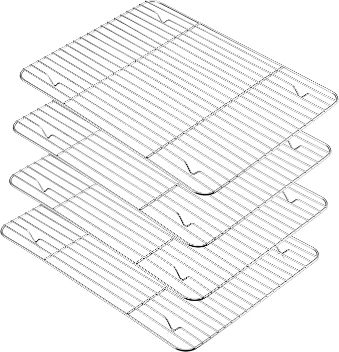 P&P CHEF 4 Pcs Baking Wire Rack for Cooling, 15.3 Inch | Rectangle Cooling Racks for Cooking and Roasting, Fit for Oven Pan, Healthy & Non-Toxic, Rust Free & Dishwasher Safe
