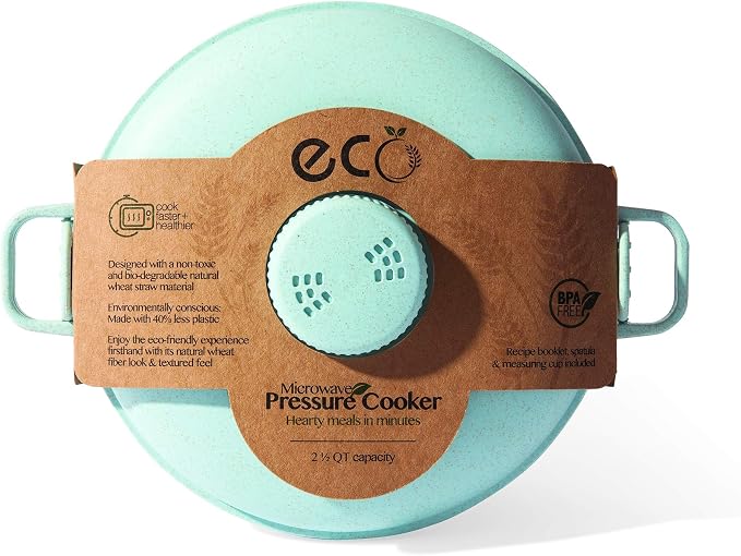 Handy Gourmet Eco Friendly Microwave Pressure Cooker - Easy Microwave Cooking - Easy & Fast Microwave Cookware for Rice, Chicken, Pasta, and More - Non-Toxic & Bio-degradable Material (Teal)