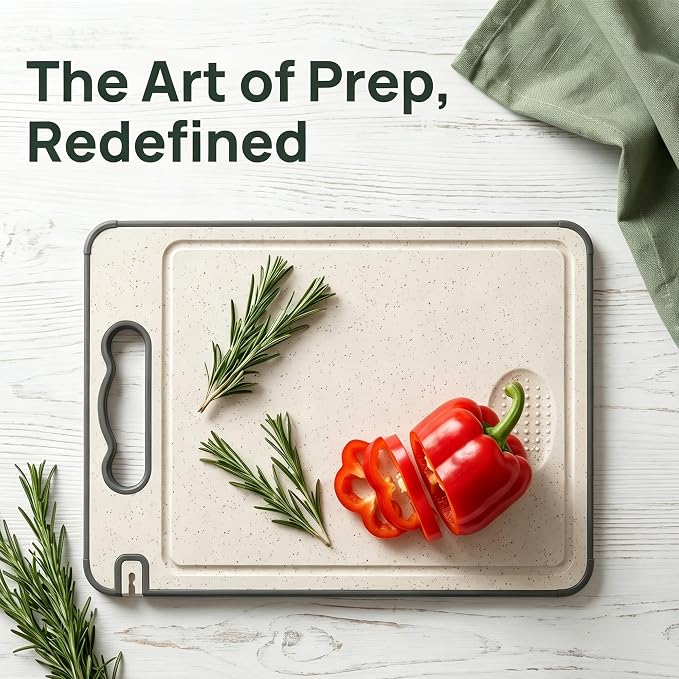 Tibo Titanium Cutting Board for Kitchen 1pc with Juice Groove – Double Sided Cutting Board for Meat, Veggies & Bread 14.5 * 9.8 inches, Dishwasher Safe, Durable and Easy to Clean