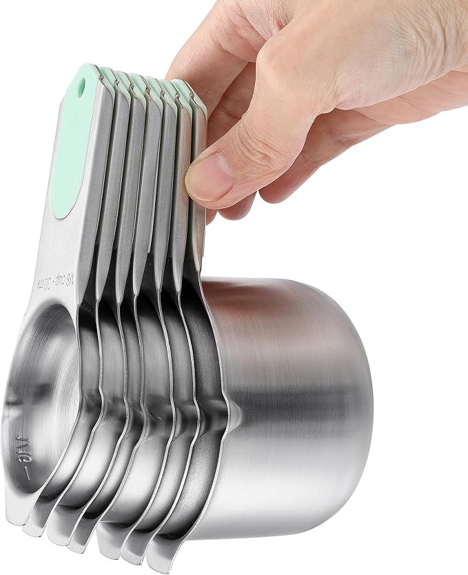 Spring Chef Magnetic Measuring Cups & Spoons Set of 15, Patented, Mint | Stackable Stainless Steel Measuring Cups & Heavy Duty Metal Measuring Spoons with Levelers for Dry & Liquid Ingredients