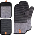 4PCS TIPTAP Oven Mitts, Kitchen Oven Mitts Set, Non Slip Cotton Oven Mitt and Pot Holders,Heat Resistant, Machine Washable,2 Long Mit and 2 Pot Holder(Black)