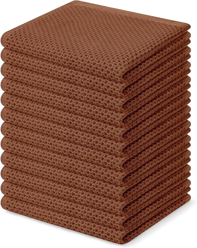 Homaxy 100% Cotton Waffle Weave Kitchen Dish Cloths 12-Pack, Caramel | 12 x 12 Inches, Ultra Soft Absorbent Dish Towels, Quick Drying Dish Rags with Hanging Loop