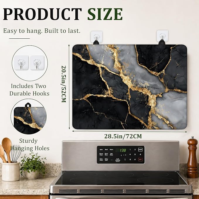 Stove Top Cover Black Gold Marble 28.5x20.5Inch for Electric Stove, Heat Resistant Silicone Cooktop Protector,Glass Stove Cover Mat,Anti Scratch Countertop Protector