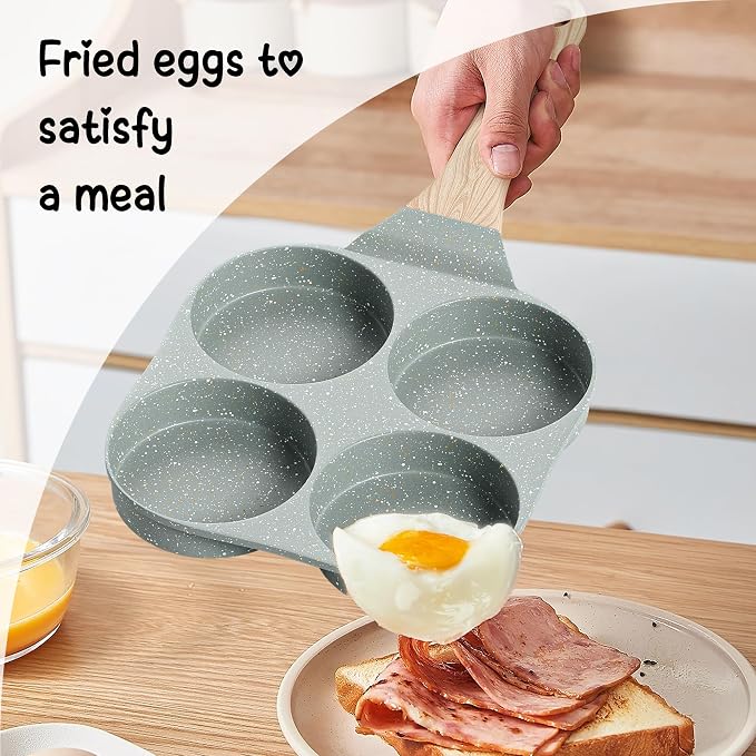 Caannasweis Egg Pan Omelette Pan, 4-Cup Nonstick Granite Omelette Skillet Breakfast Frying Pan Egg Cooker Suitable for Gas Stove & Induction Cookware, PFOA PFOS Free, Green