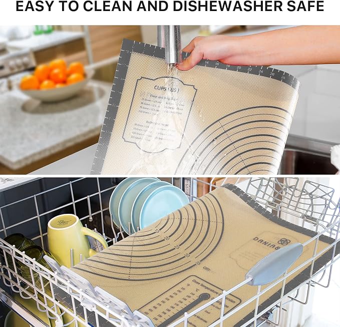 DANIA & DEAN 36"x24" Extra Thick Silicone Baking Mat for Pastry and Bread | Non-Slip & Non-Stick Mat with Measurements, for Pizza, Pie Crust, Dough Rolling, Pasta & Sourdough, Reusable Counter Sheet