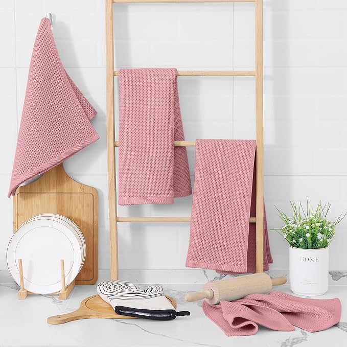 Homaxy 100% Cotton Waffle Weave Kitchen Dish Towels 6-Pack, Dried Rose | 13 x 28 Inches, Ultra Soft Absorbent Dish Towels, Quick Drying Cleaning Towels