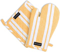 Encasa XO Oven Mitts and Pot Holders Set, Heat Resistant Cotton | Franca Yellow Stripes, Diamond Quilted | Non-Slip Grip | Microwave & Oven Safe | Hanging Loop | Machine Washable | Set of 2