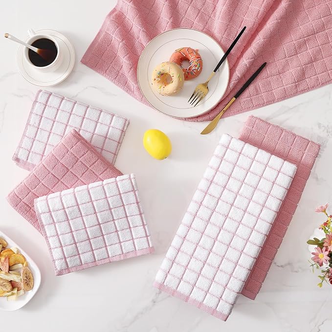 Homaxy Large Premium Cotton Kitchen Towels 16"x 28", 4 Pack, Rose | Natural Ring Spun 390 GSM Dish Towels, Super Absorbent Terry Kitchen Hand Towels, Soft Tea Towels with Hanging Loop