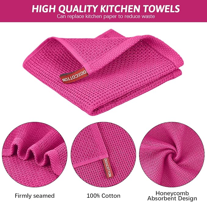 Nialnant 6 Pack Kitchen Towels, 100% Cotton, 12x12 Inches | Absorbent Quick Drying Dish Rags, Dish Cloth for Washing Dishes, Multipurpose Cleaning Rags