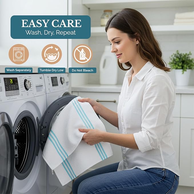 Casa Platino Kitchen Towel Set 8 Pc - 4 Dish Cloths (13"x13") & 4 Dish Towels (16"x26") - Soft, Absorbent & Quick Dry Cleaning Cloths, Hand Towels for Kitchen & Wash Rags for Absorbing Spills - Aqua.