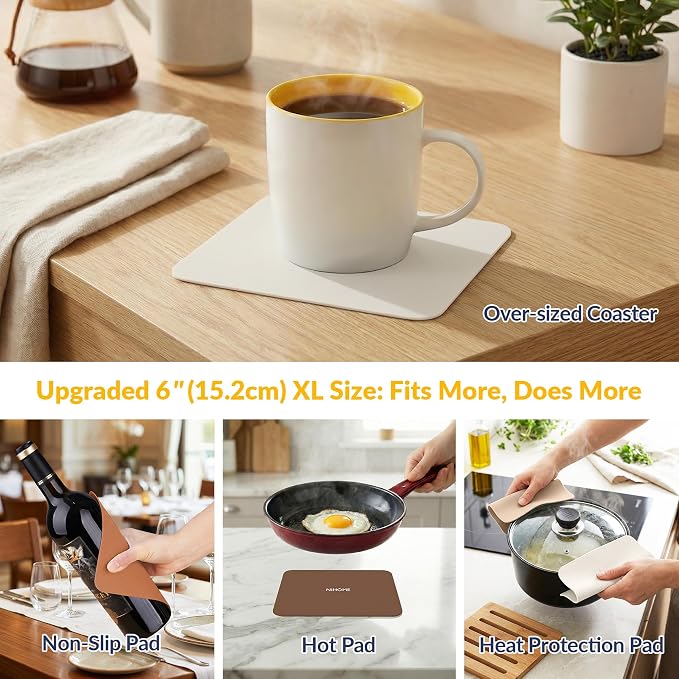 NiHome Silicone Jar Opener Gripper Pads, 6 in for Seniors,Coffee Color,4PC | Textured Back for Superior Grip on Stubborn Lids, BPA-Free Food-Grade, Heat Resistant, Dishwasher Safe, Rounded Square