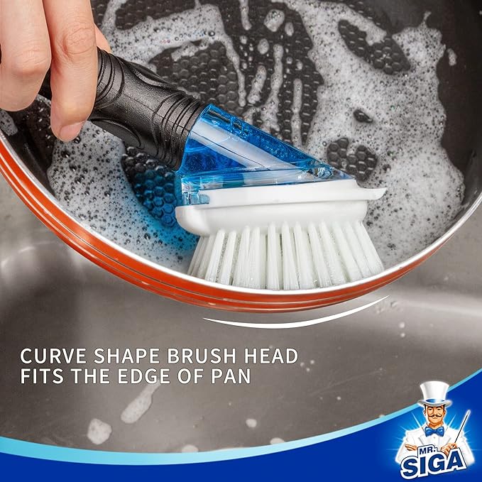 MR.SIGA Soap Dispensing Dish Brush Storage Set, Kitchen Brush with Holder | Dish scrubber with soap dispenser, dish soap brush with scraper