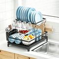 Simple Trending Dish Drying Rack, 2-Tier with Utensil Holder, Black | Stainless Steel Dish Rack for Kitchen Counter, Large Capacity Dish Drainer Organizer, Automatic Drainage, 17"D x 12"W x 15"H
