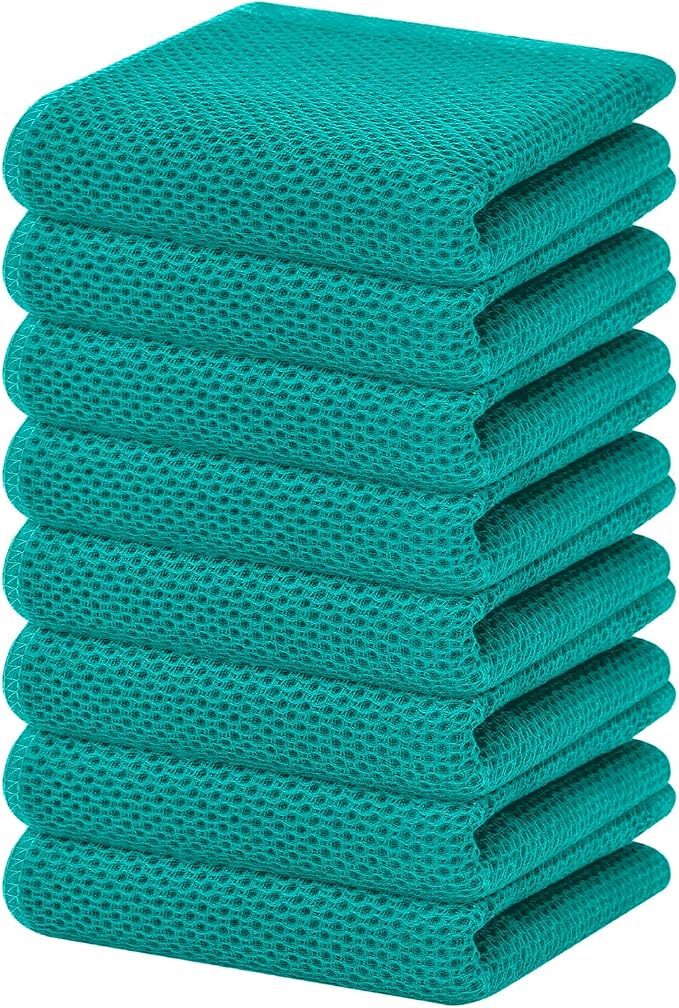 Homaxy 100% Cotton Waffle Weave Kitchen Dish Towels 8-Pack, Teal | 13 x 28 Inches, Ultra Soft Absorbent Dish Towels, Quick Drying Cleaning Towels