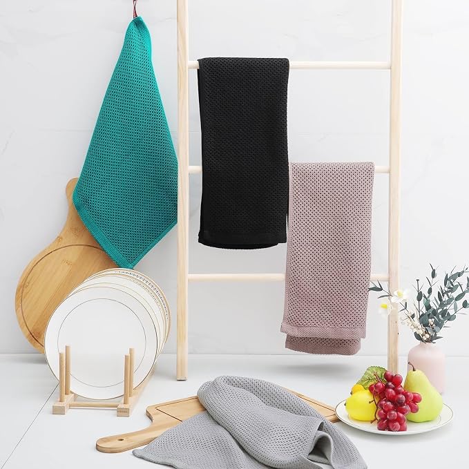 Homaxy 100% Cotton Waffle Weave Kitchen Dish Towels 18-Pack, Black | 13 x 28 Inches, Ultra Soft Absorbent Dish Towels, Quick Drying Cleaning Towels