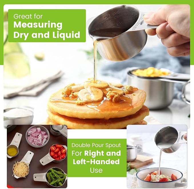 Spring Chef Stainless Steel Measuring Cups Set of 7 with Pour Spout | Metal Measuring Cups for Measuring Dry or Liquid Ingredients, Easy to Read Markings, Dishwasher Safe Nesting Cups for Kitchen