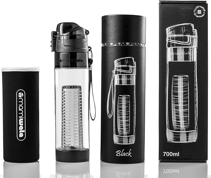 MAMI WATA Fruit Infuser Water Bottle – 24 oz BPA-Free Tritan Fruit Infused Plastic Water Bottle for Women Recipes eBook & Insulating Sleeve & Gift Box