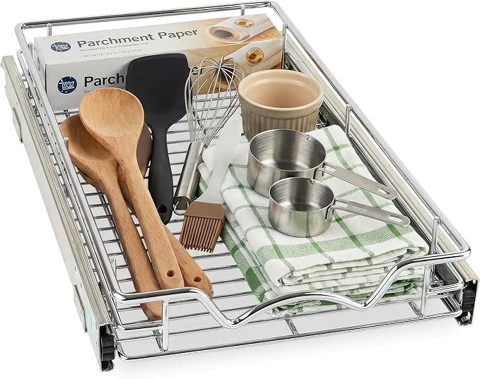HOLDN’ STORAGE Pull Out Cabinet Organizer, 8”W x 21”D Cabinet Drawer | Heavy-Duty Caddy, Lifetime Limited Warranty, Steel Metal Cabinet Drawers, Chrome, Requires At Least 9-1/4” Cabinet Opening